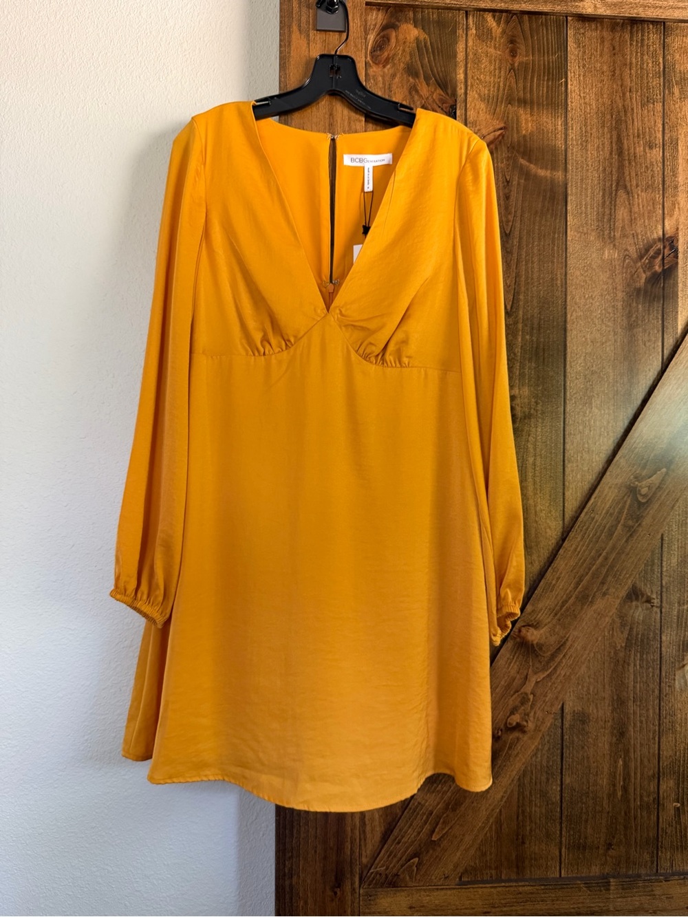 BCBGeneration Golden Mustard V-Neck Long Sleeve Dress